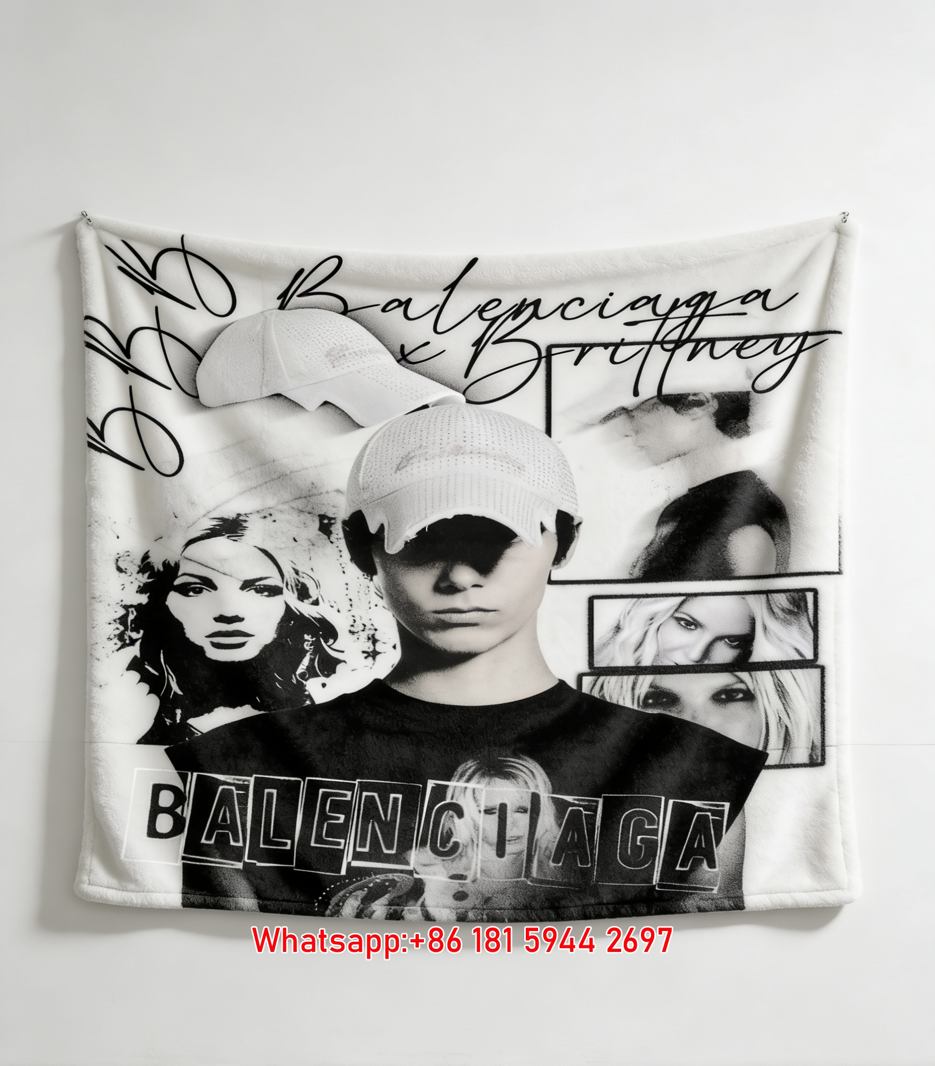 Balenciaga x Britney Collage Flannel Sofa Throw Blanket for Wall Hanging BA088